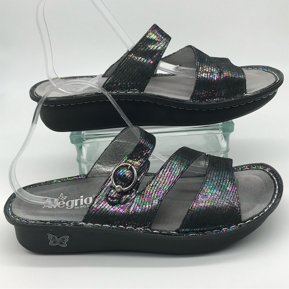 Alegria Slip on Sandal Iridescent Platform Gem Buckle Womens size 42 US 11.5